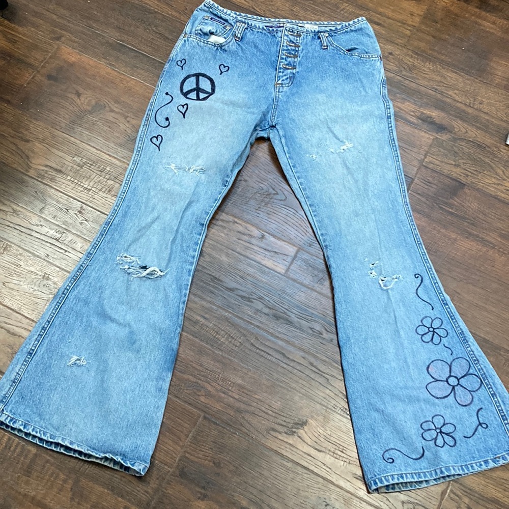 Zanadi vintage 90s bell bottoms distressed sharpie designs hippie style